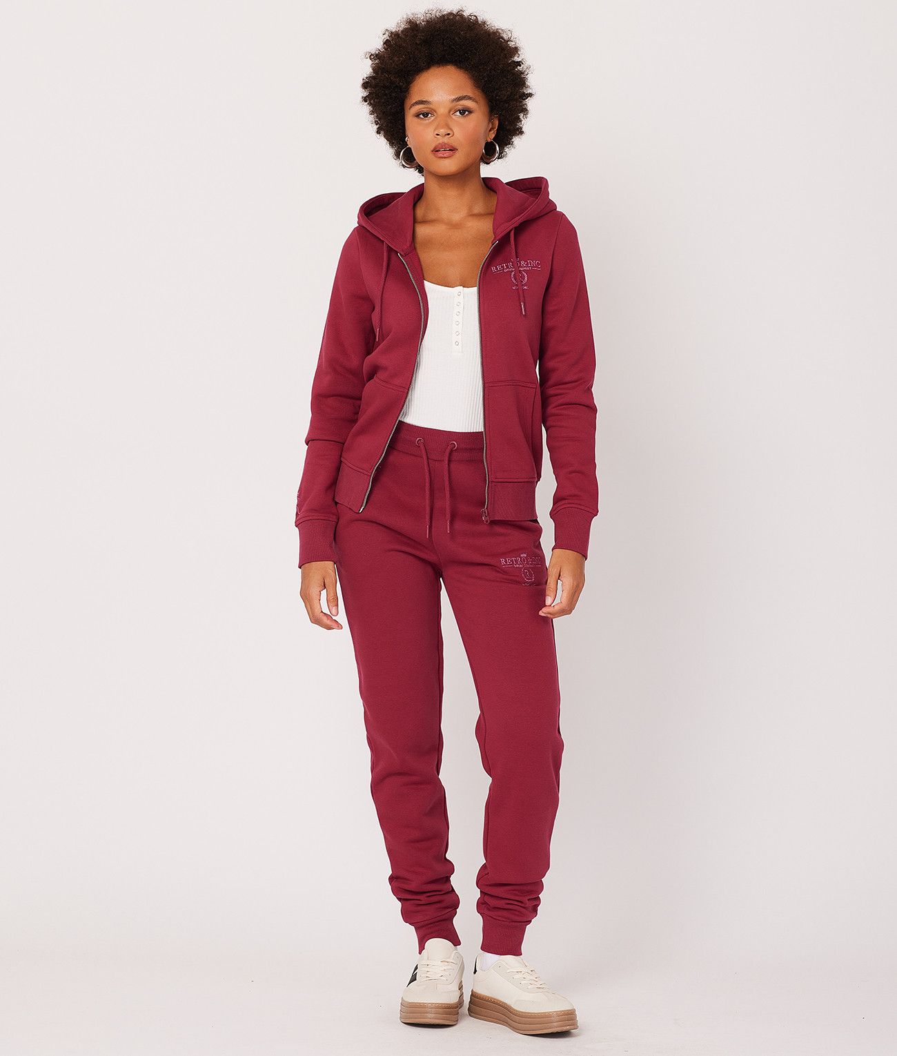CARIE ZIP HOODIE JOGGING TOP, BORDEAUX