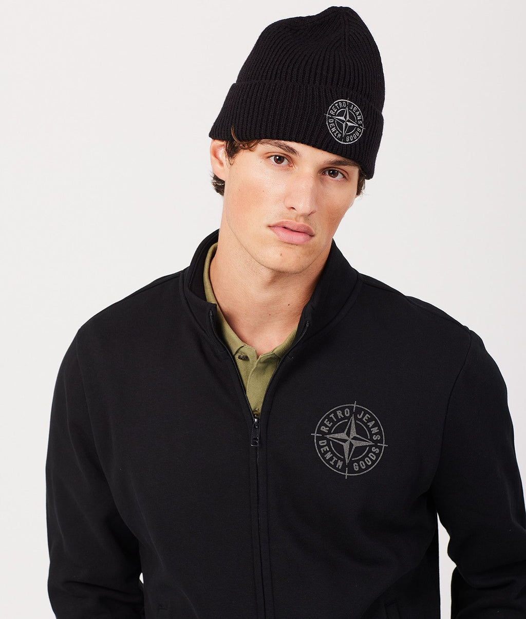 DENNIS ZIPUP JOGGING TOP, BLACK