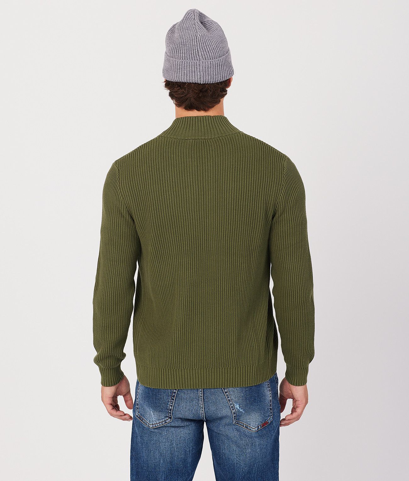 CARLTON ZIPUP SWEATER, KHAKI
