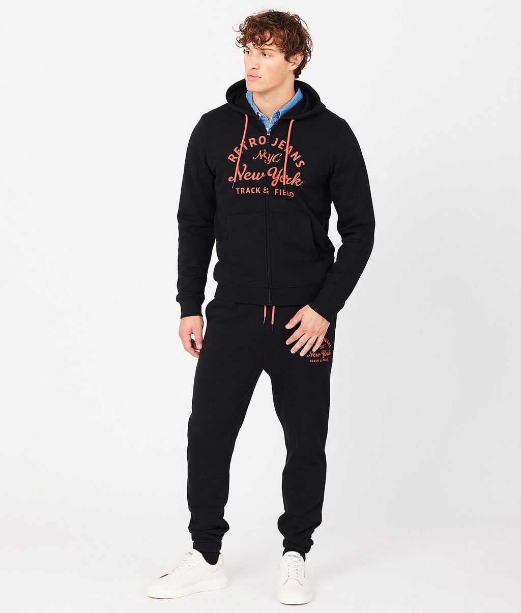 MARTIN ZIP HOODIE JOGGING TOP, BLACK