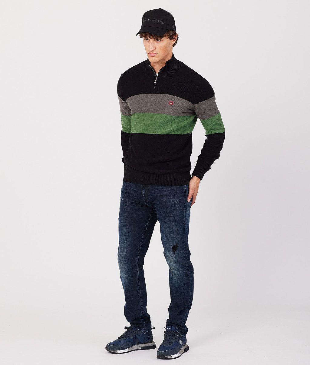 VALIN HALF ZIP SWEATER, BLACK