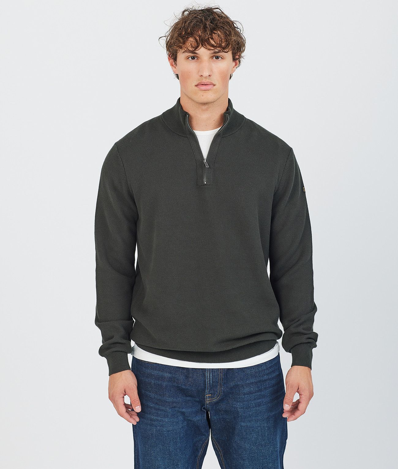 KANAN HALF ZIP SWEATER, D. GREEN