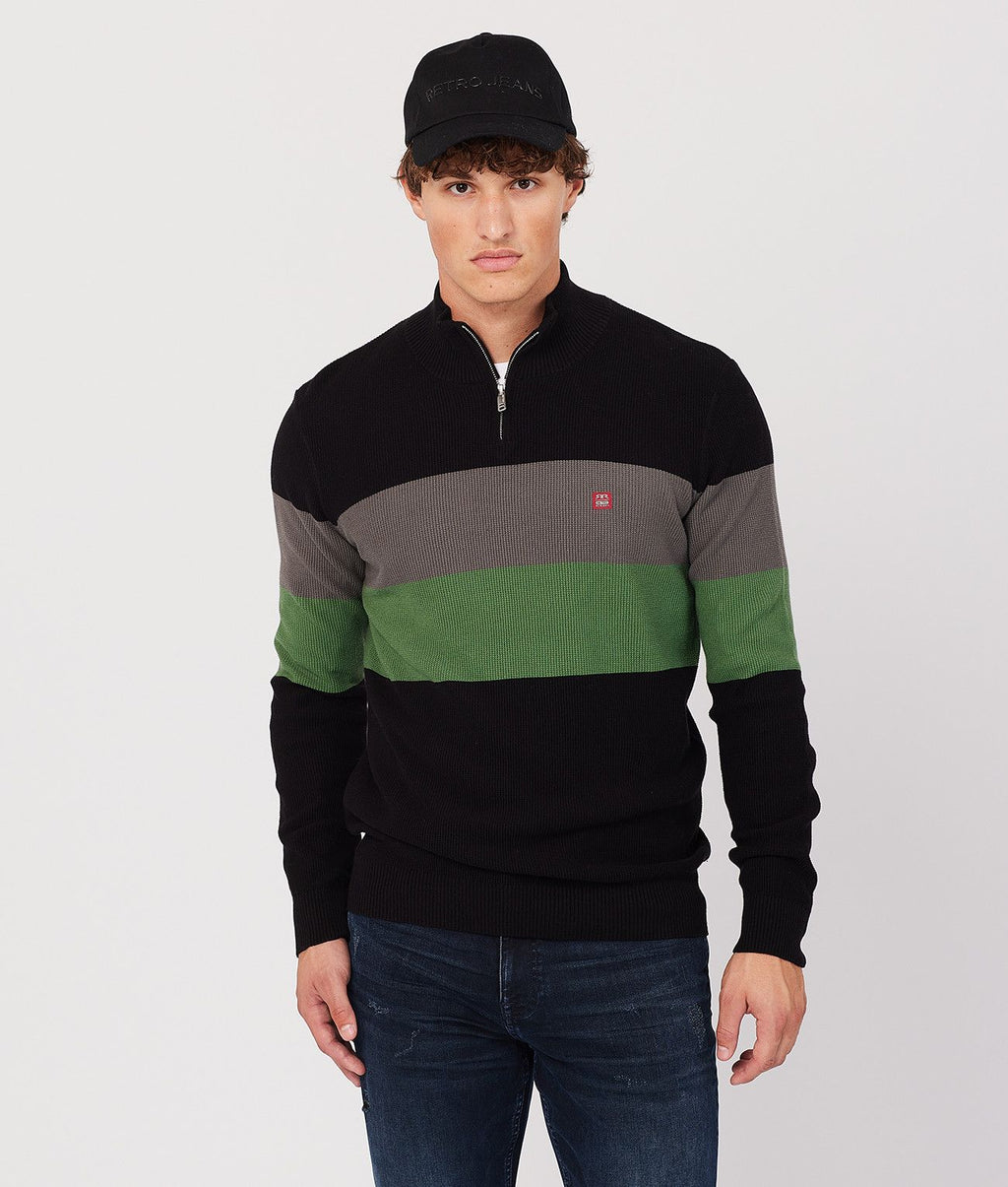 VALIN HALF ZIP SWEATER, BLACK