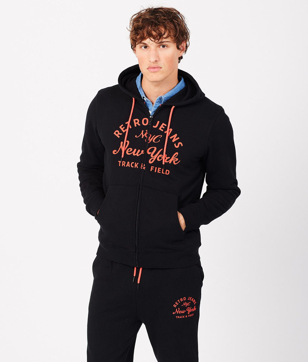 MARTIN ZIP HOODIE JOGGING TOP, BLACK