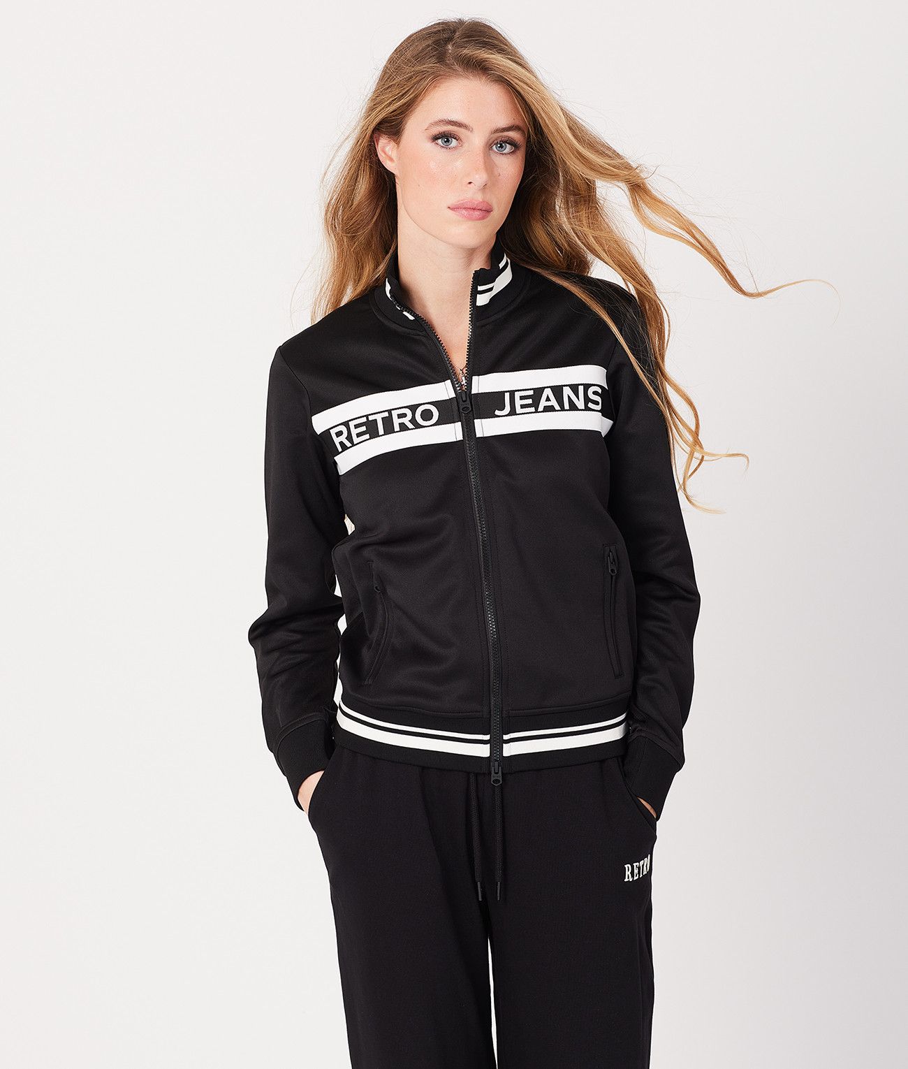 FLEUR ZIPUP JOGGING TOP, BLACK