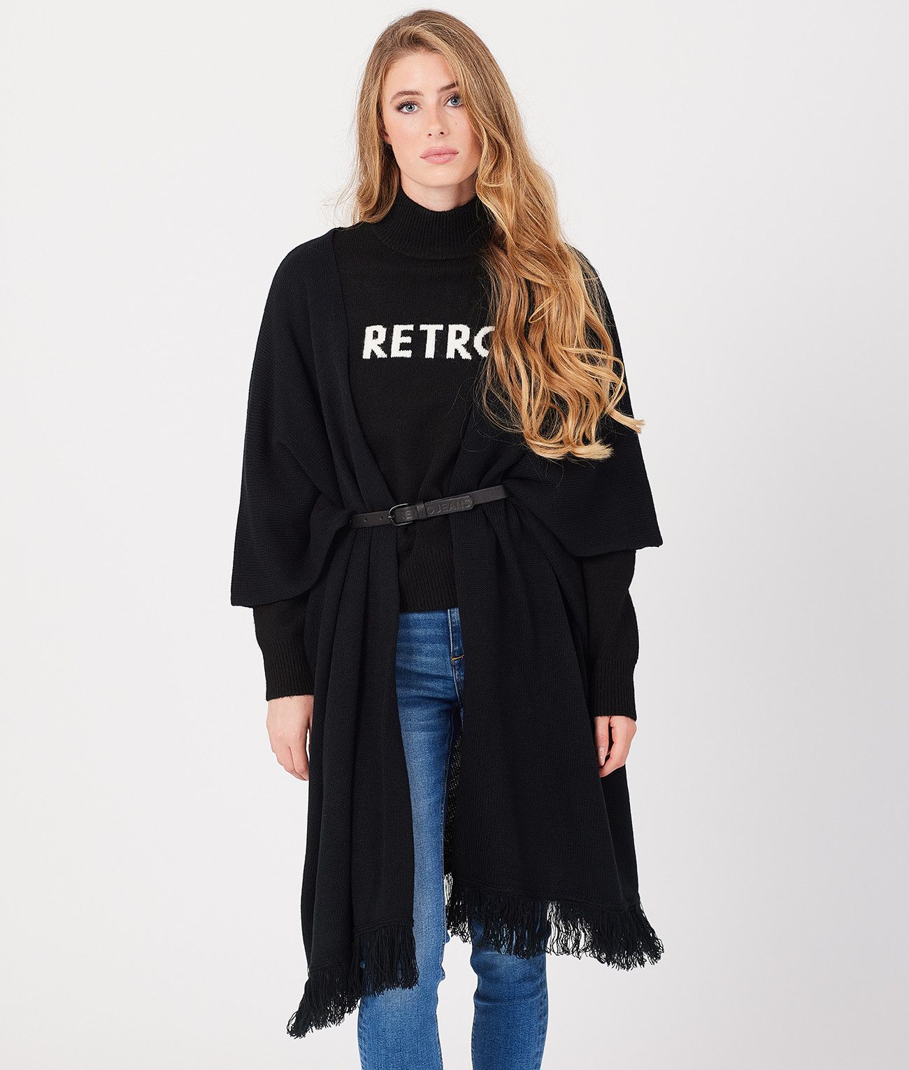 DIANA PONCHO CARDIGAN, BLACK