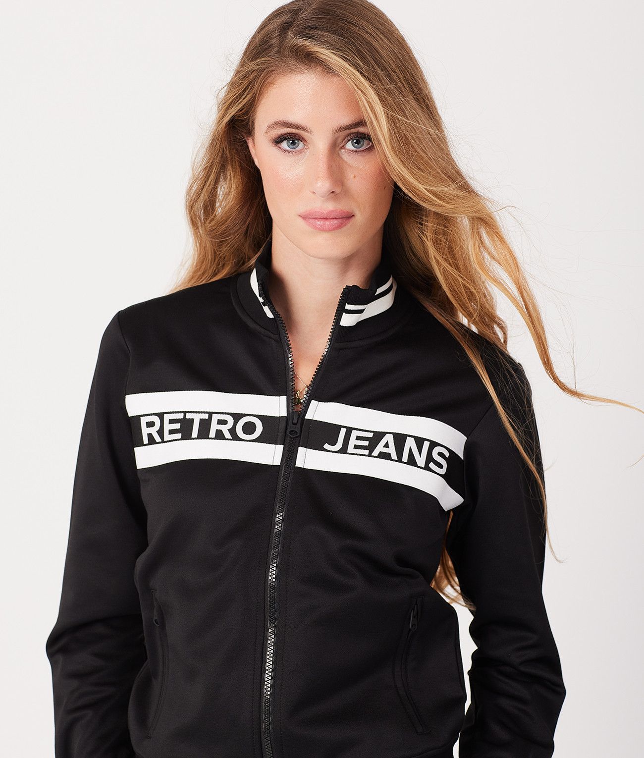 FLEUR ZIPUP JOGGING TOP, BLACK
