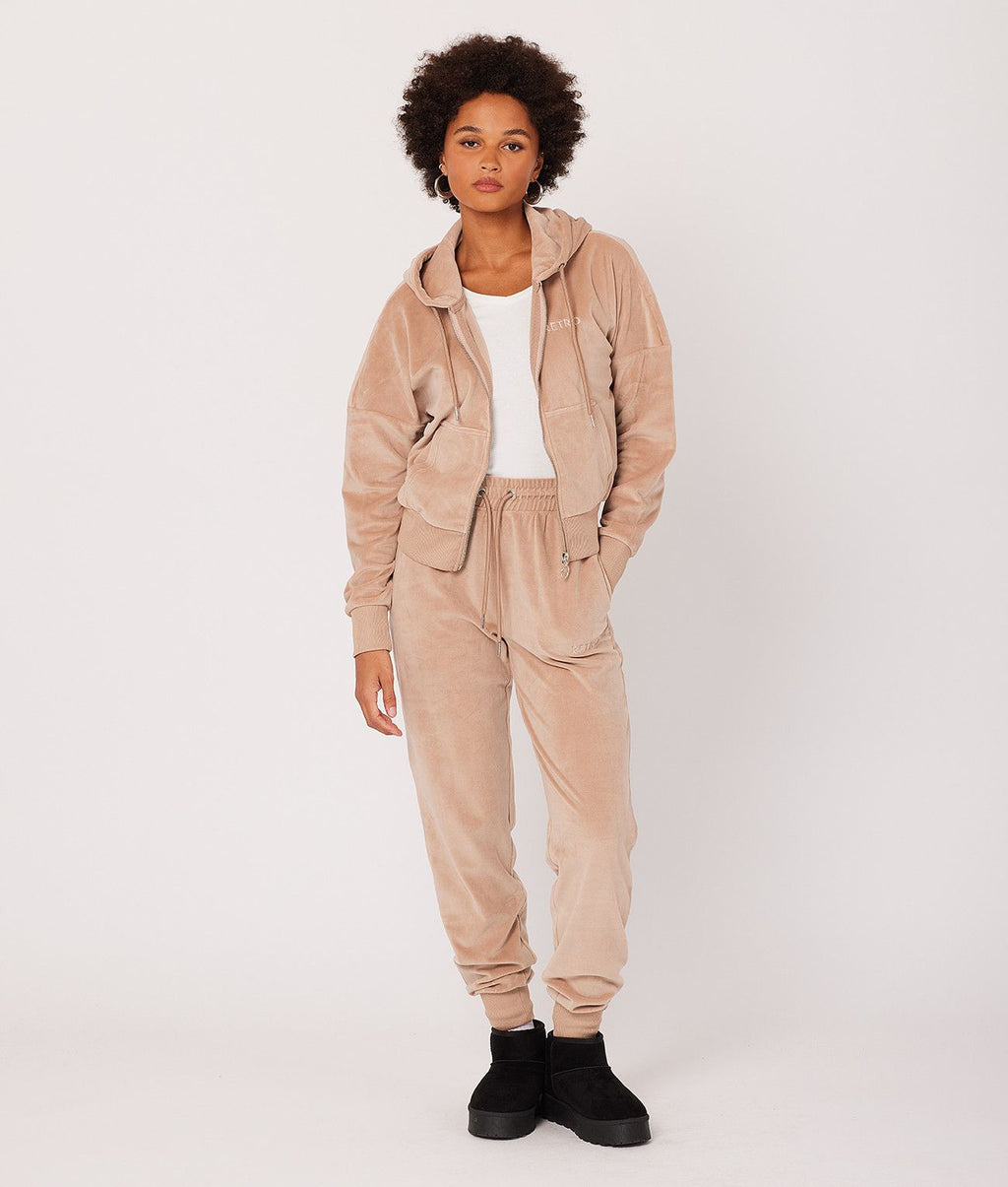 AZORA ZIP HOODIE JOGGING TOP, BEIGE