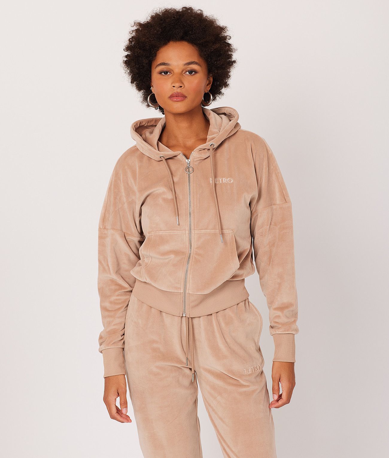 AZORA ZIP HOODIE JOGGING TOP, BEIGE