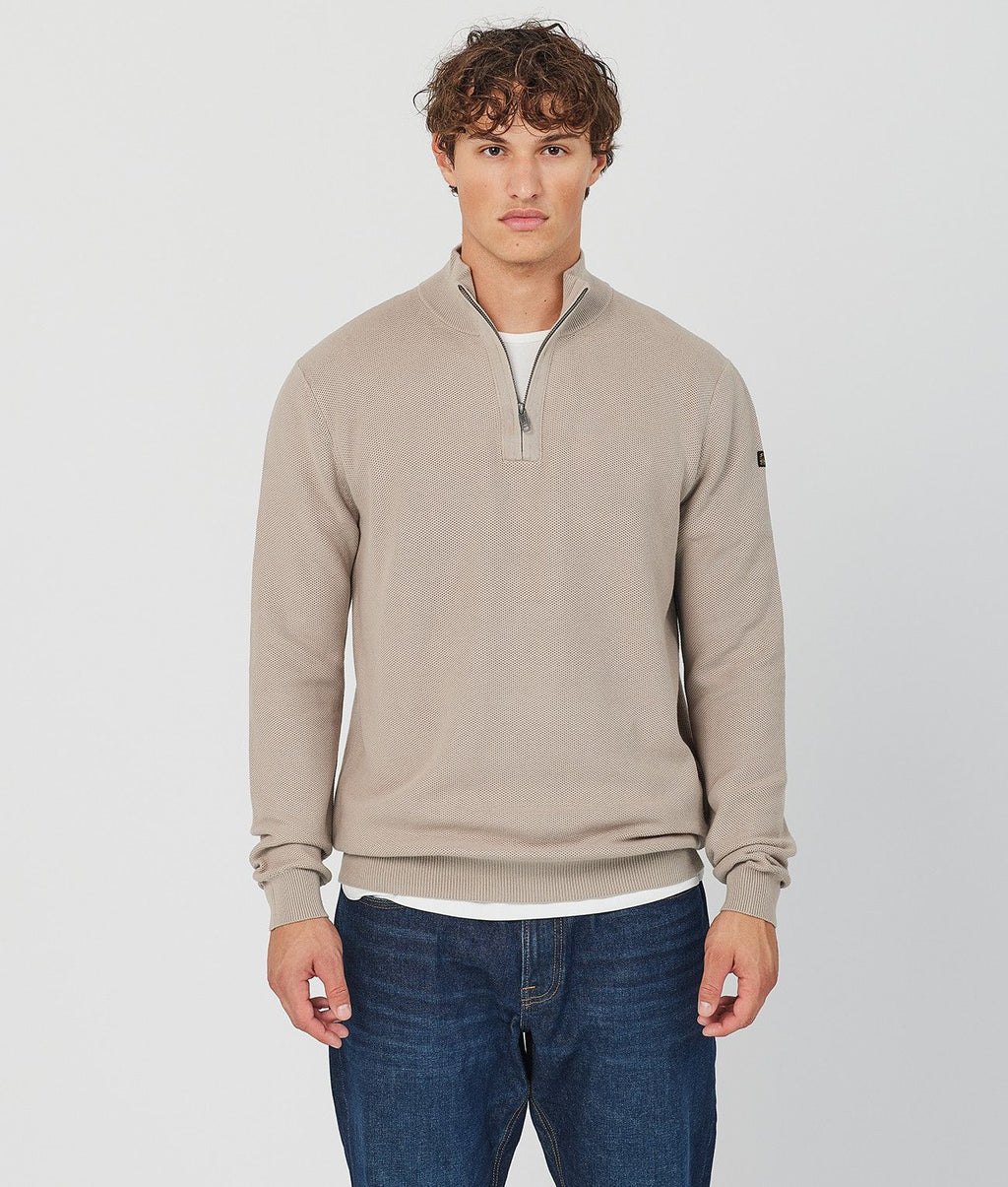 KANAN HALF ZIP SWEATER, SAND