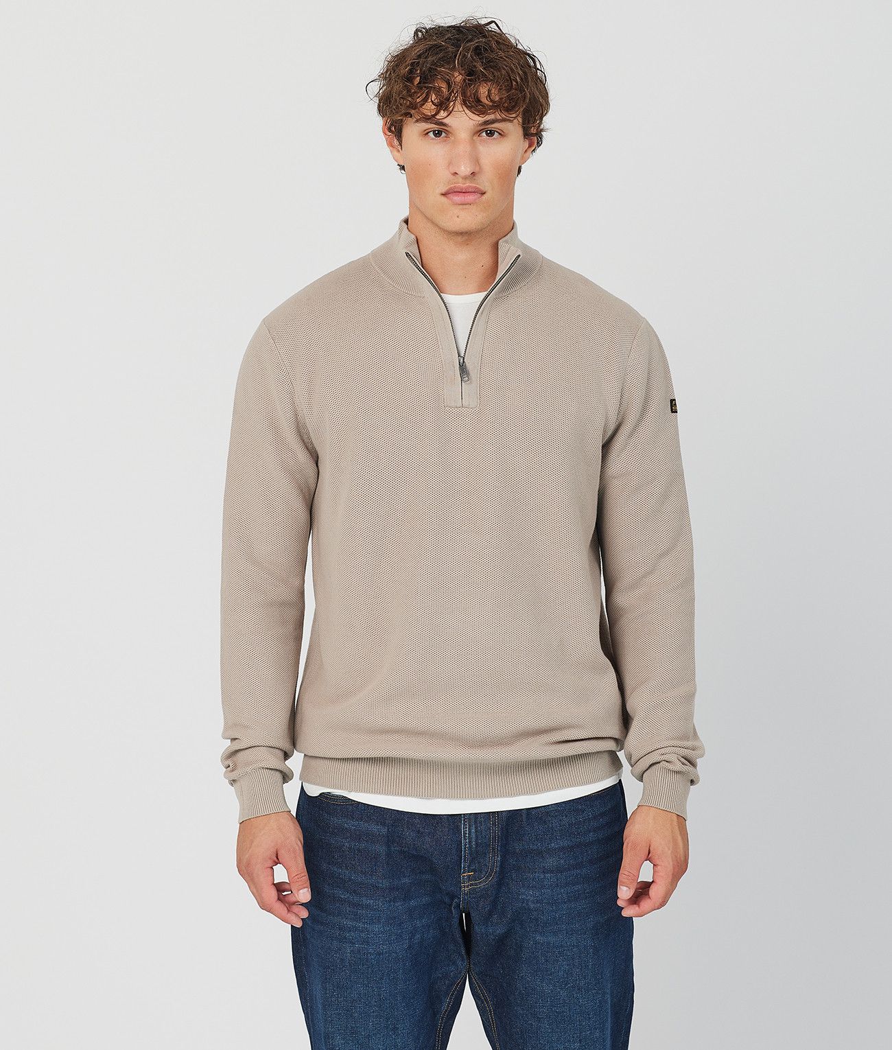 KANAN HALF ZIP SWEATER, SAND