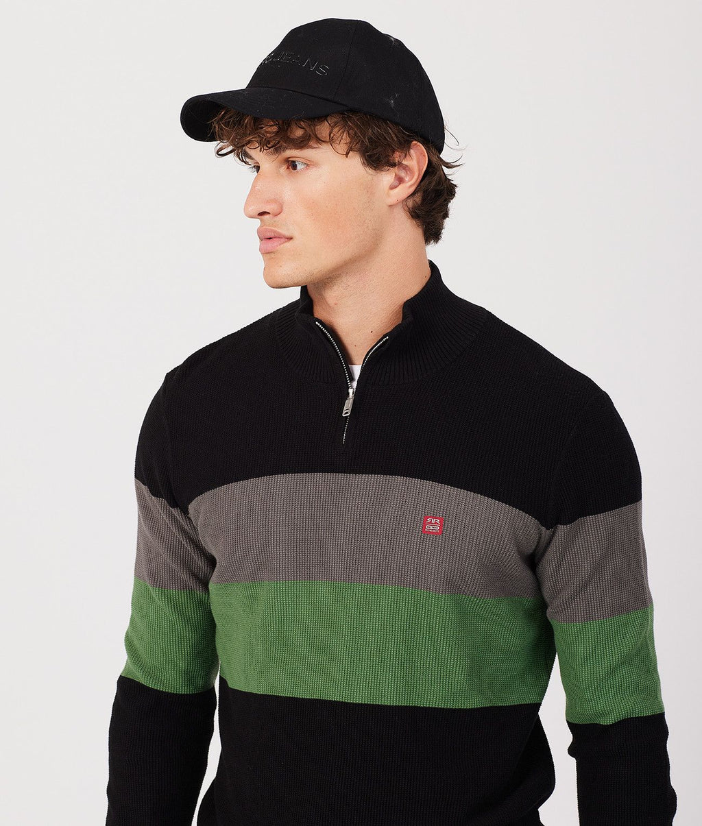 VALIN HALF ZIP SWEATER, BLACK