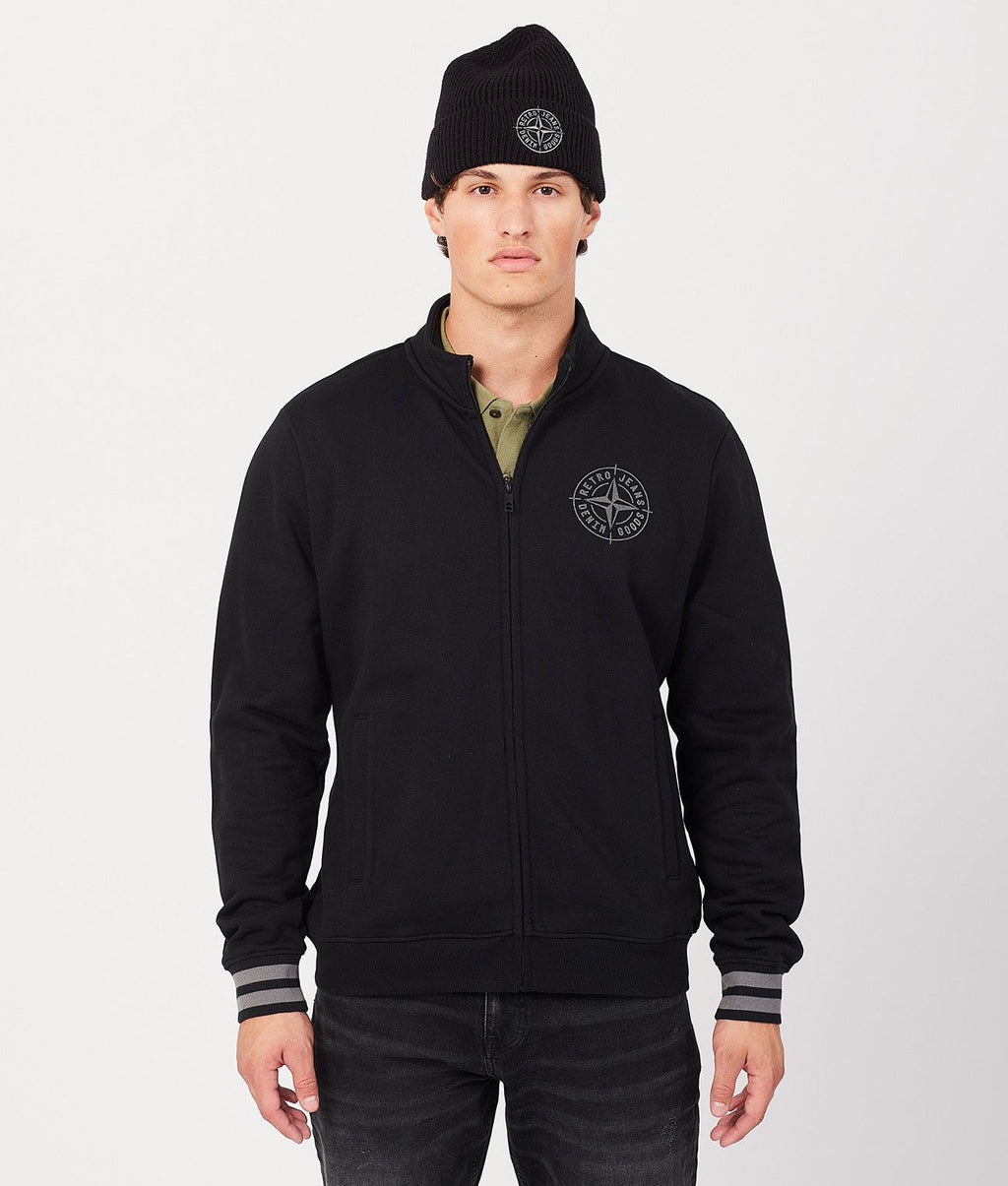 DENNIS ZIPUP JOGGING TOP, BLACK