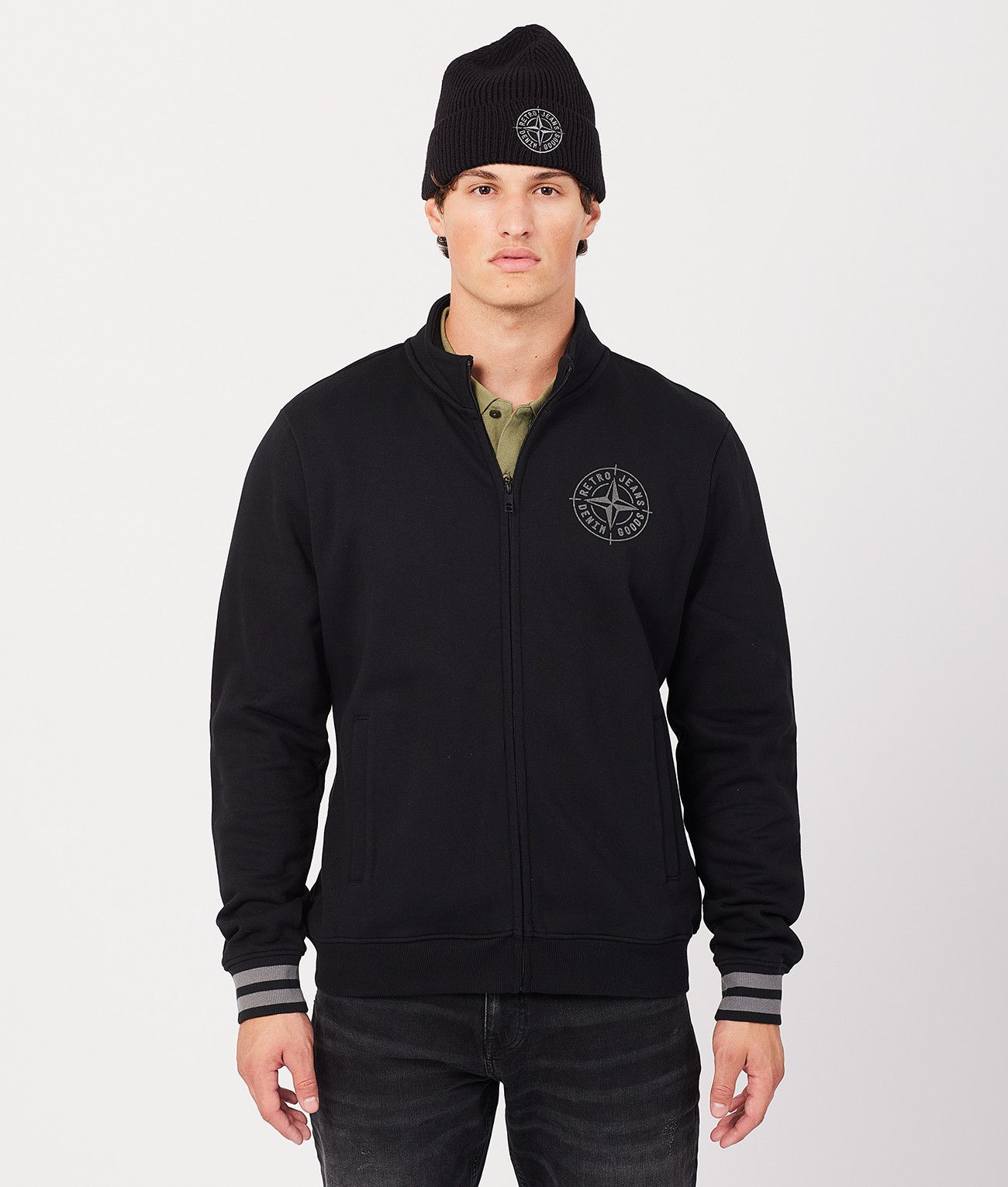 DENNIS ZIPUP JOGGING TOP, BLACK