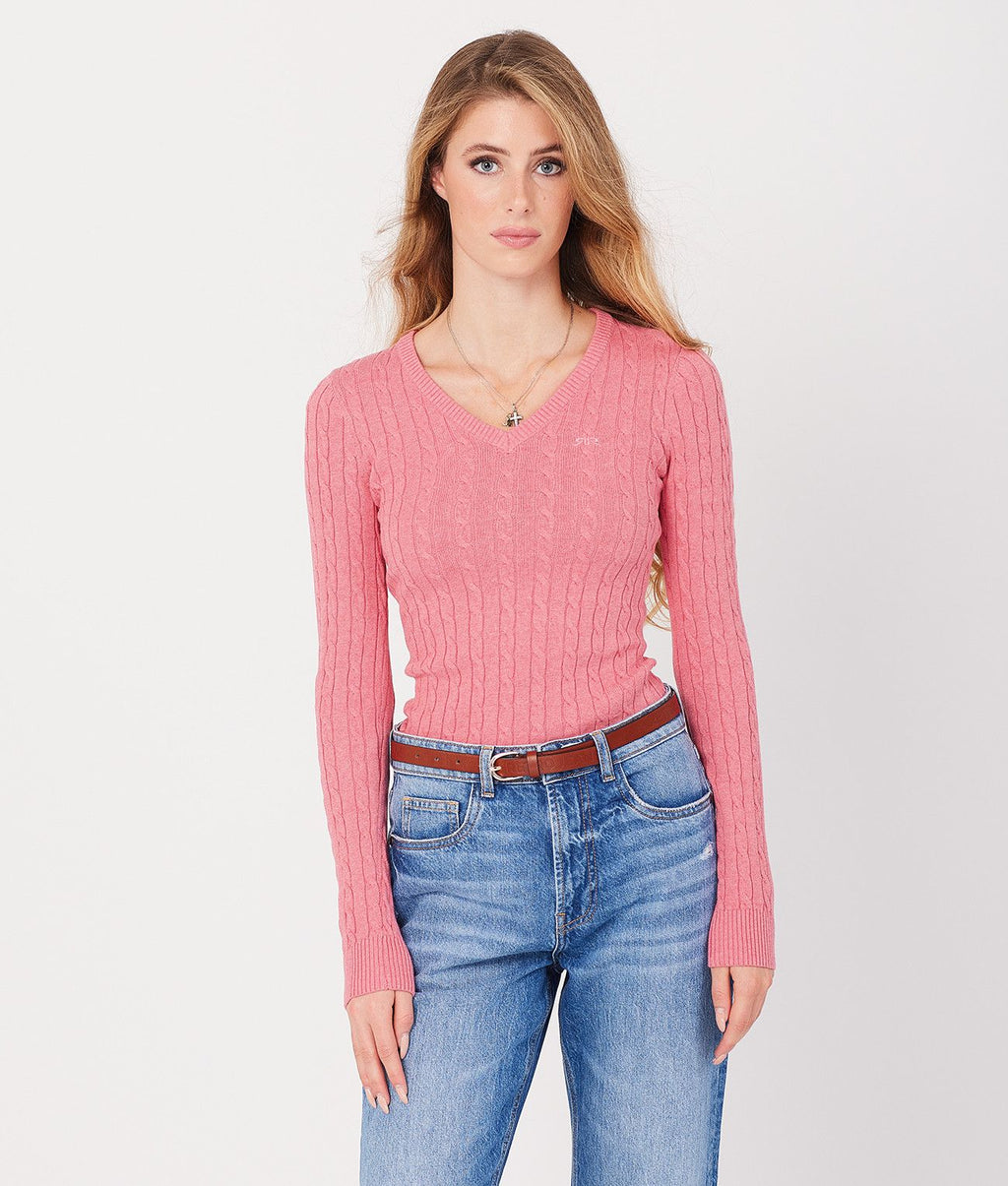 ROSALIE V SWEATER, RASPBERRY