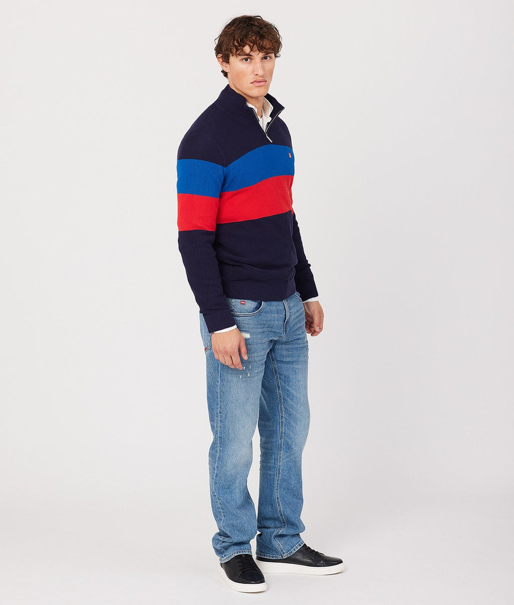 VALIN HALF ZIP SWEATER, BLUE