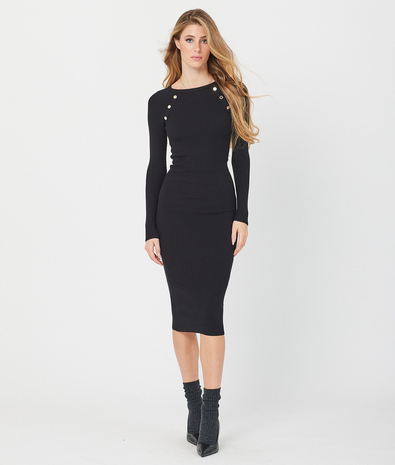 KISSA MIDI DRESS, BLACK