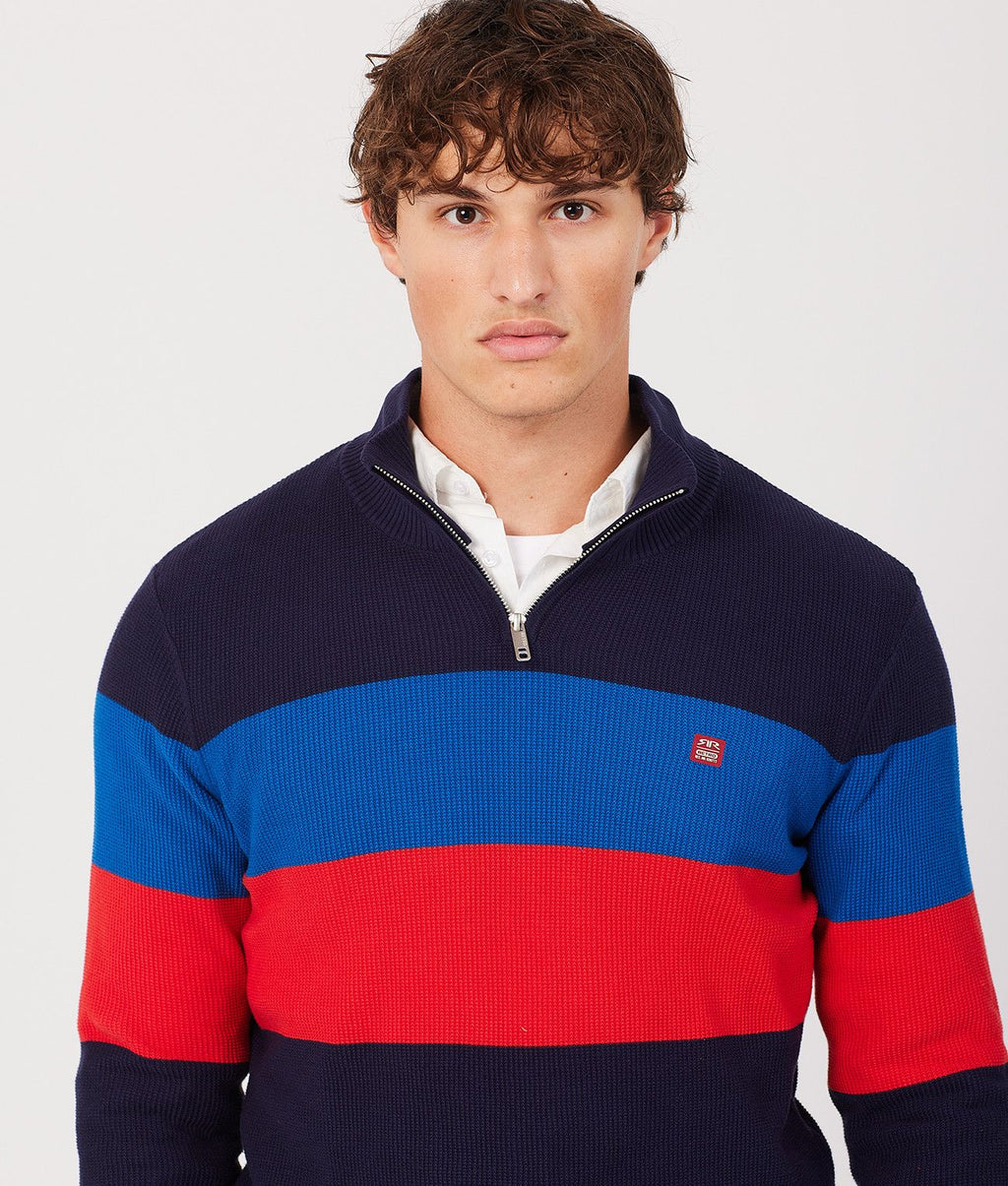 VALIN HALF ZIP SWEATER, BLUE
