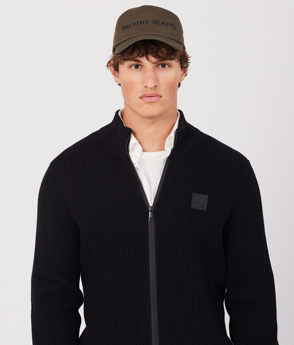 CARLTON ZIPUP SWEATER, BLACK