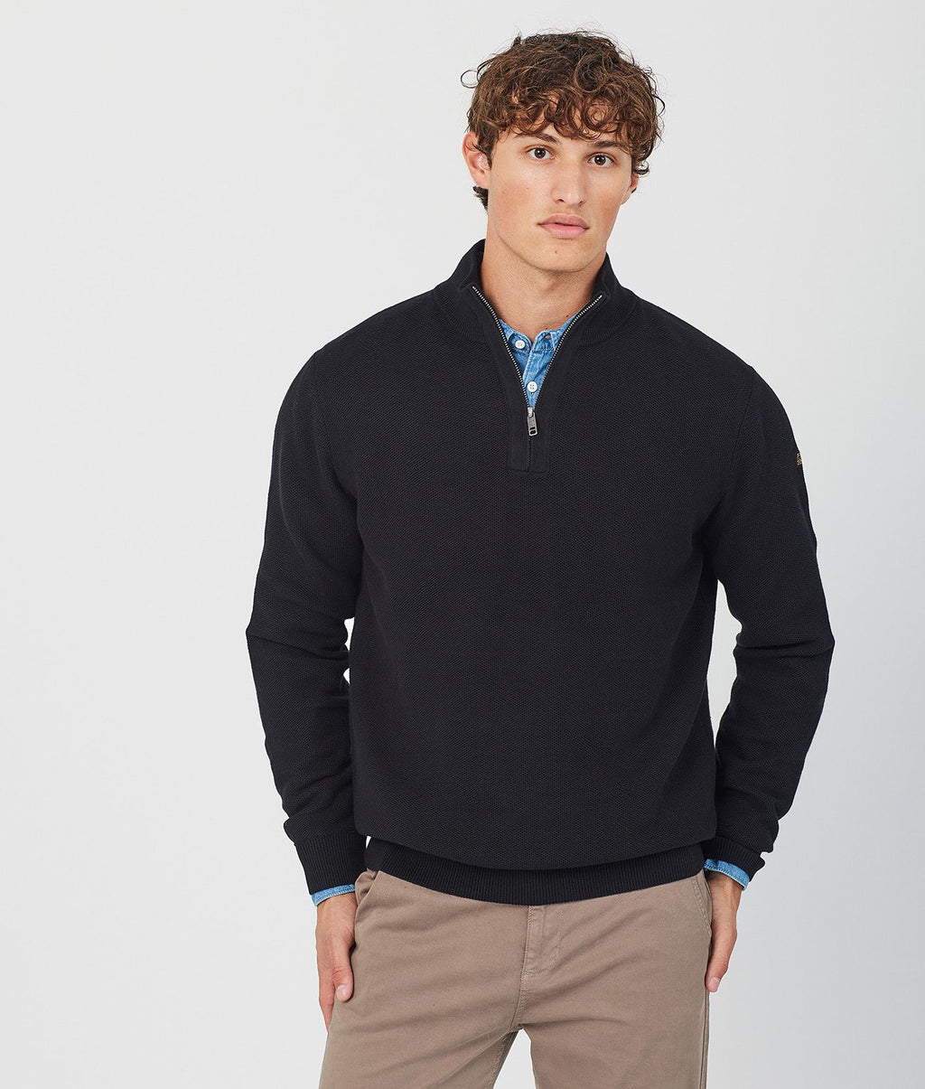 KANAN HALF ZIP SWEATER, BLACK