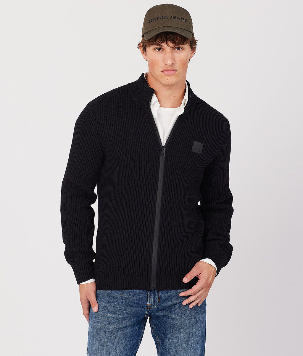 CARLTON ZIPUP SWEATER, BLACK