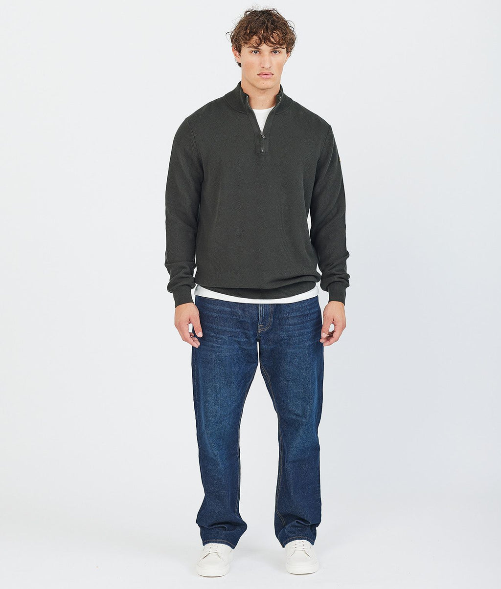 KANAN HALF ZIP SWEATER, D. GREEN