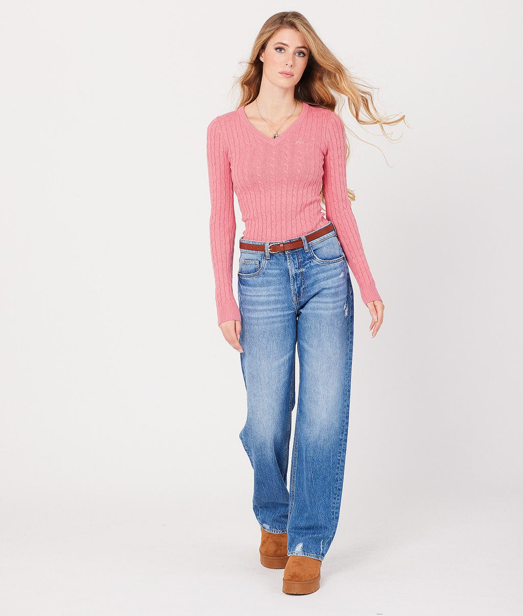 ROSALIE V SWEATER, RASPBERRY