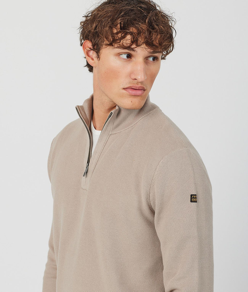 KANAN HALF ZIP SWEATER, SAND